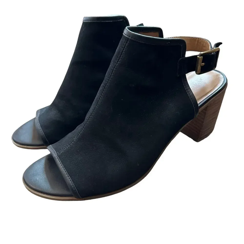 Franco Fortini | Size 9.5 Aniston Leather Peep Toe Block Heel Buckle Strap - Picture 1 of 11